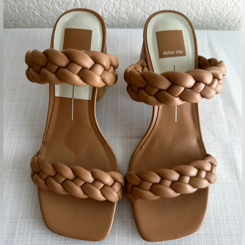Dolce Vita Shoes Paily Braided Block Heel  Sandals Tan Size 7.5
